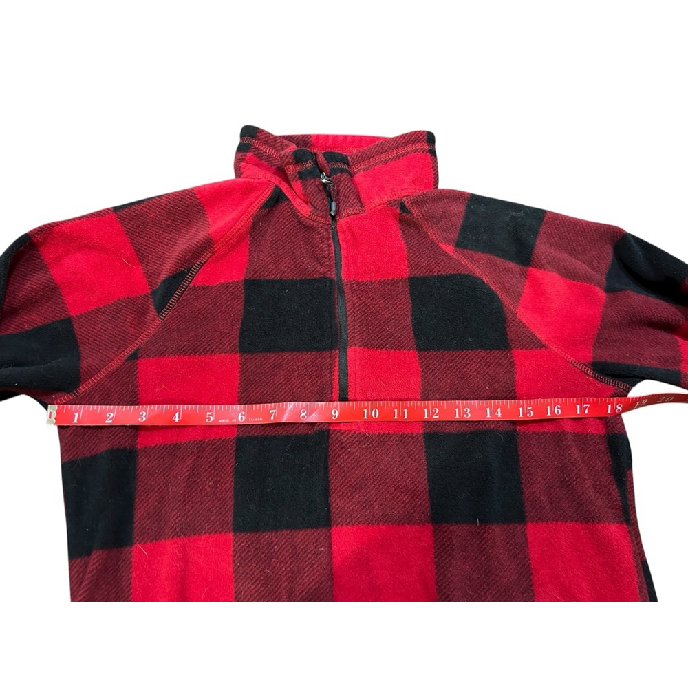 Eddie Bauer Red Black Plaid Fleece Quarter-Zip Sweatshirt S - Picture 2 of 5